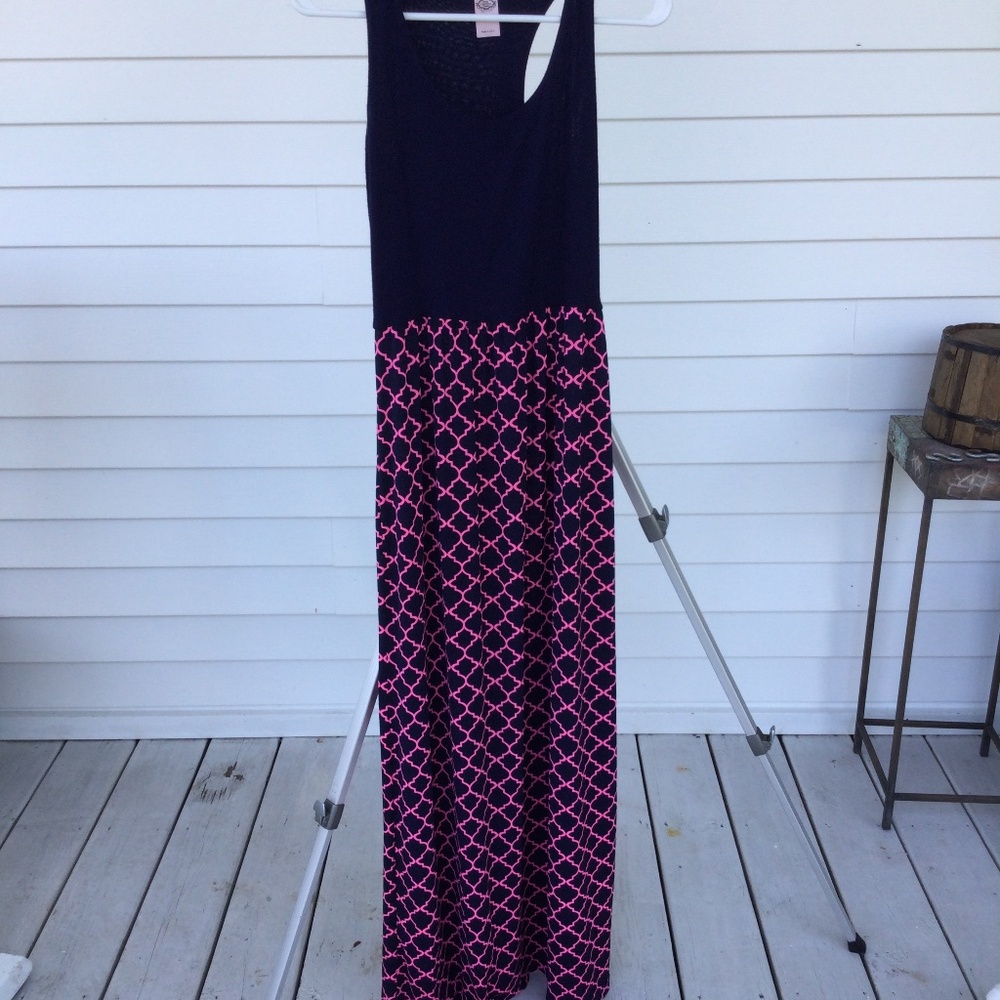 Women’s Pink Coconut Boutique Navy and Pink T-Shirt Sleeveless Maxi Dress